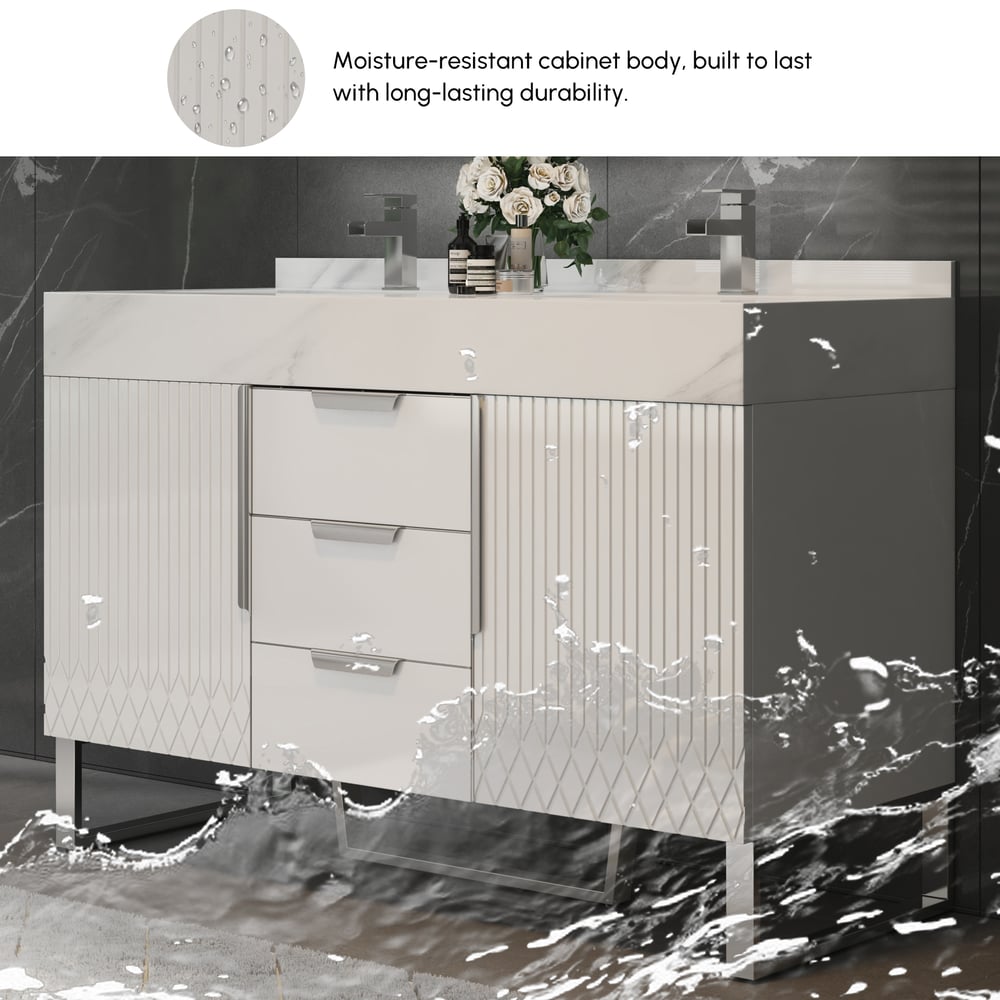 Aro Bathroom Vanity Set 47.2" Freestanding Bathroom Vanity White with Double Sinks window image