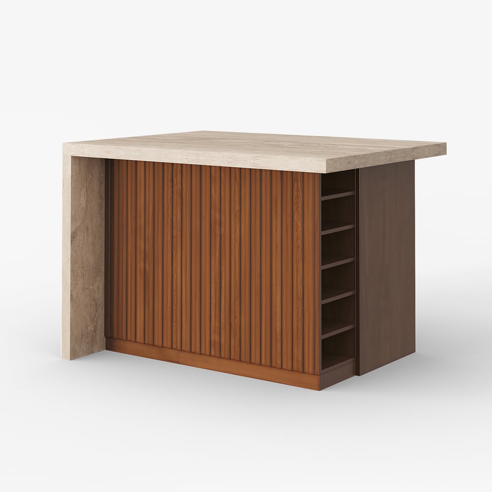 50" Modern Kitchen Island Walnut Laminate & 2 Counter Stools Set Storage Cabinet window image