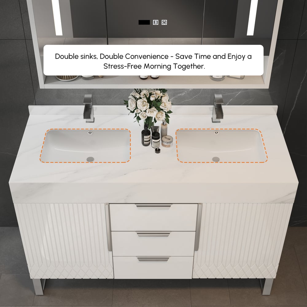 Aro Bathroom Vanity Set 47.2" Freestanding Bathroom Vanity White with Double Sinks window image