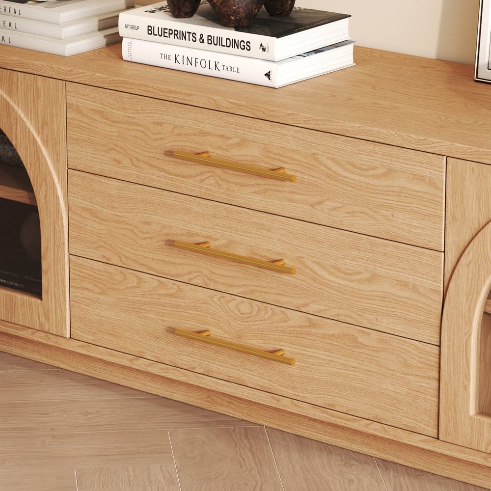 Arune 80" Arched Glass Doors TV Stand with Storage and LED window image