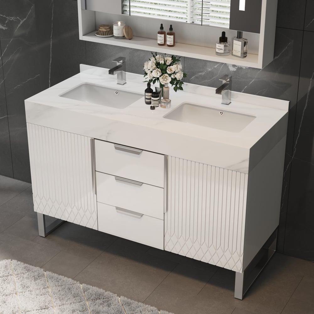 Aro Bathroom Vanity Set 47.2" Freestanding Bathroom Vanity White with Double Sinks window image