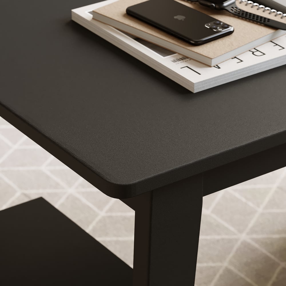 Black corner desk with drawers and 120 cm L-shaped shelf window image