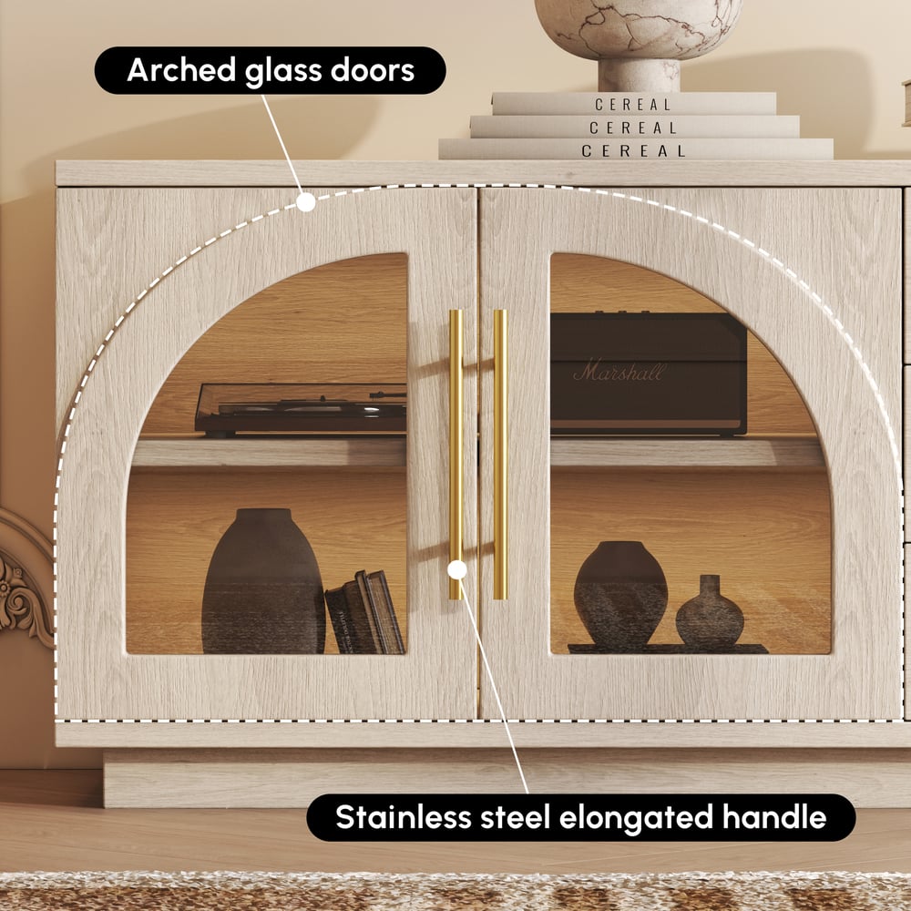 Arune 80" Arched Glass Doors TV Stand with Storage and LED window image