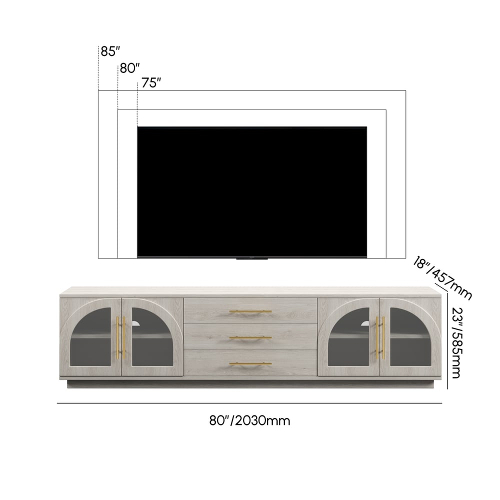 Arune 80" Arched Glass Doors TV Stand with Storage and LED weights dimensions image