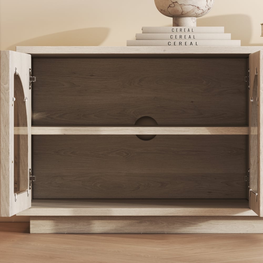 Arune 80" Arched Glass Doors TV Stand with Storage and LED window image