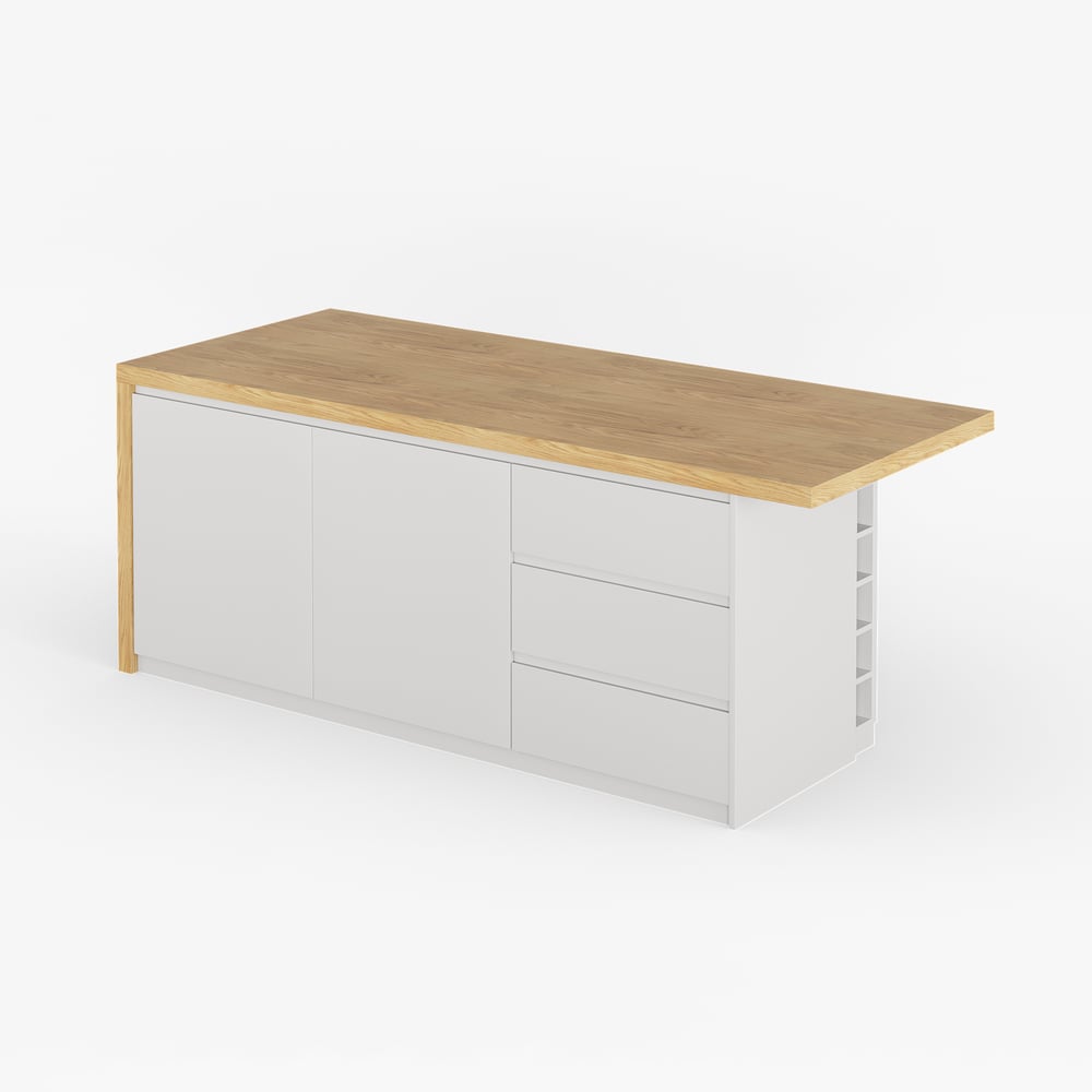 Îlots de cuisine stratifiés de style moderne de 1830 mm avec un grand espace de rangement, blanc et naturel image de fenêtre
