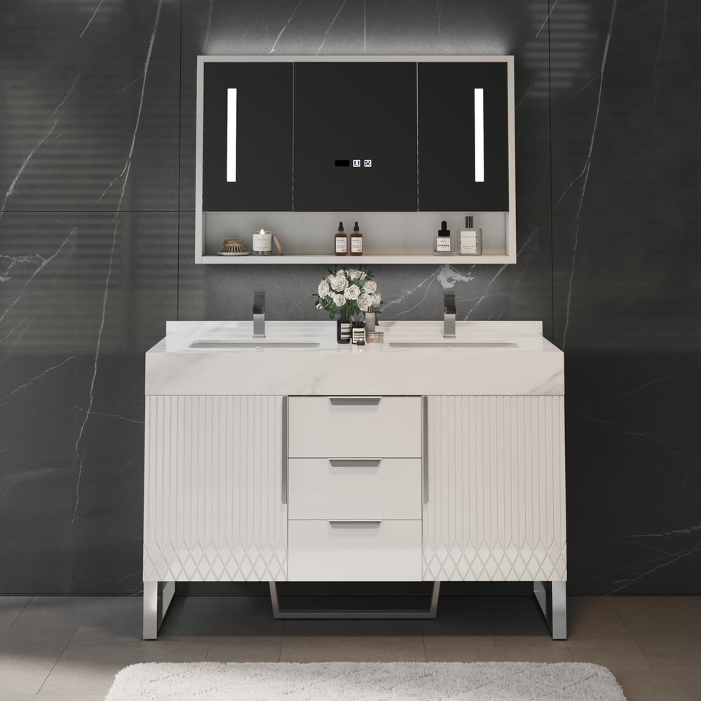 Aro Bathroom Vanity Set 47.2" Freestanding Bathroom Vanity White with Double Sinks window image