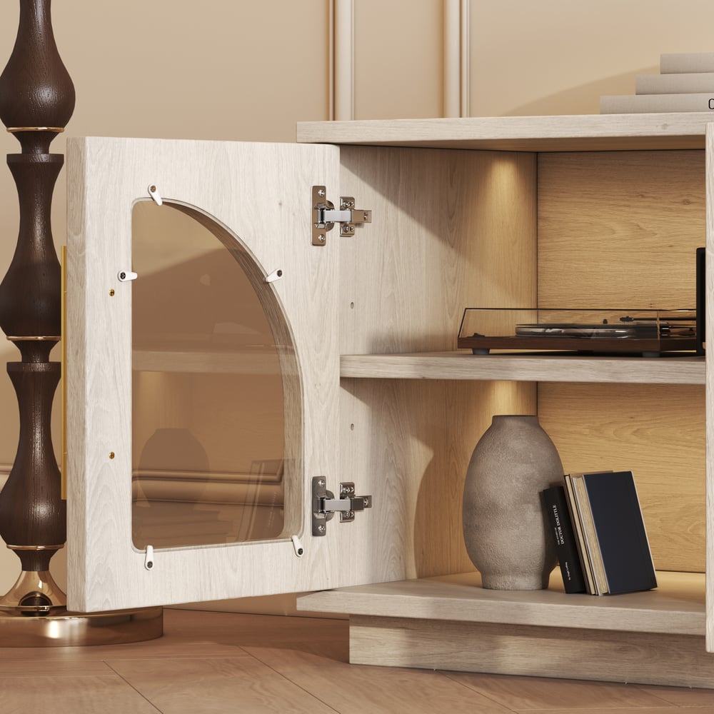 Arune 80" Arched Glass Doors TV Stand with Storage and LED window image