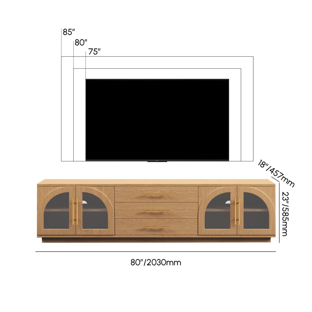 Arune 80" Arched Glass Doors TV Stand with Storage and LED weights dimensions image