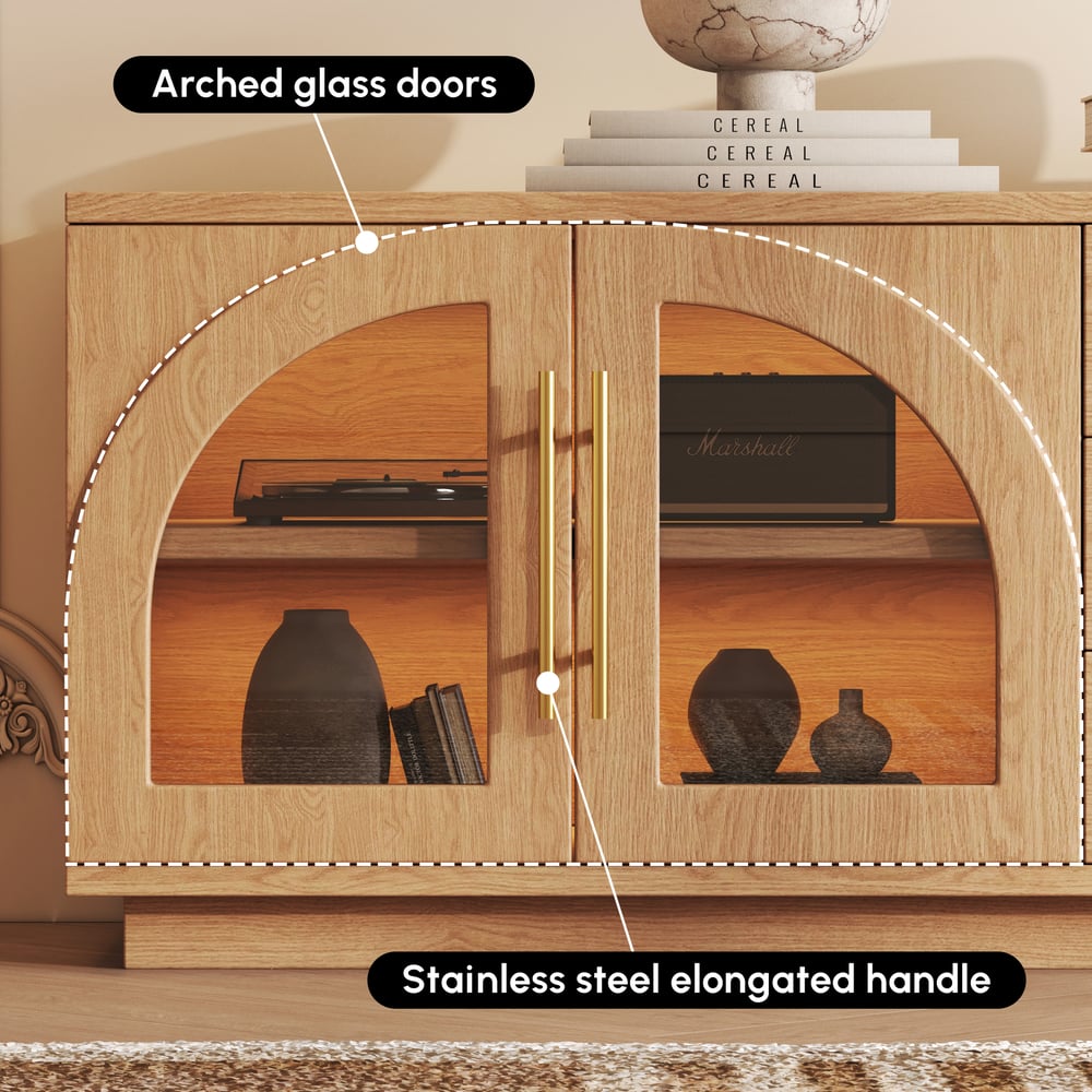 Arune 80" Arched Glass Doors TV Stand with Storage and LED window image
