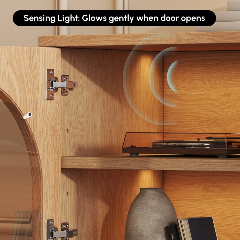 Arune 80" Arched Glass Doors TV Stand with Storage and LED window image