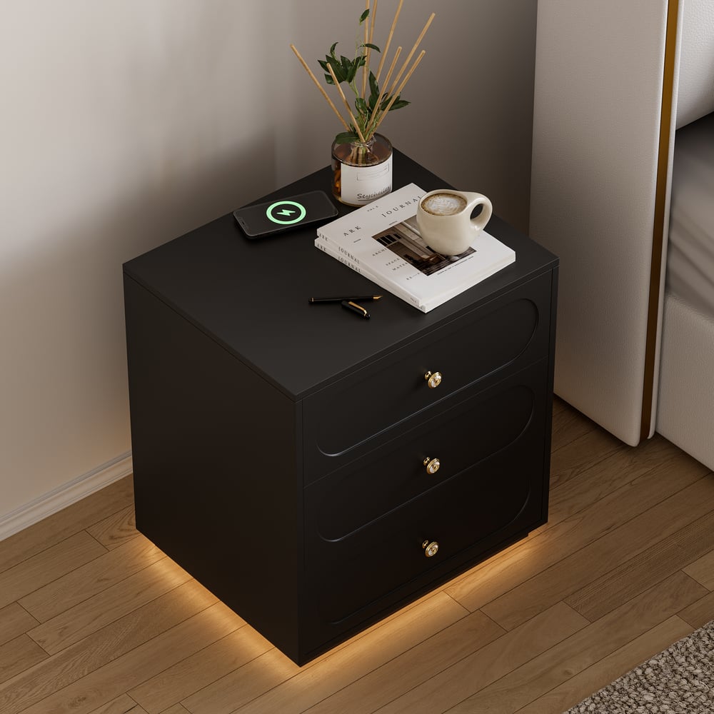 Krila Floating 3-Drawer LED Smart Nightstand with Light Set of 2 window image