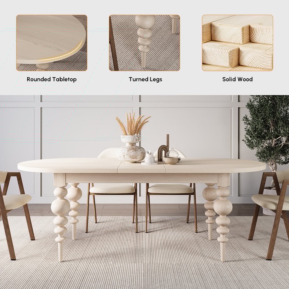 67"-79" Mid-Century Oval Extendable Dining Table Whitewash Seats 4-8 People window image