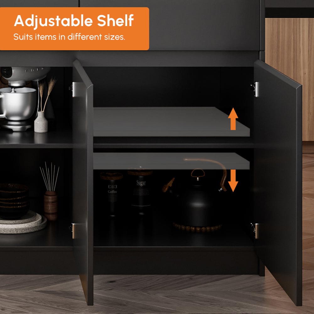 81''-106" Extendable Kitchen lsland with Doors&Drawers Black & White Sintered Stone Top window image