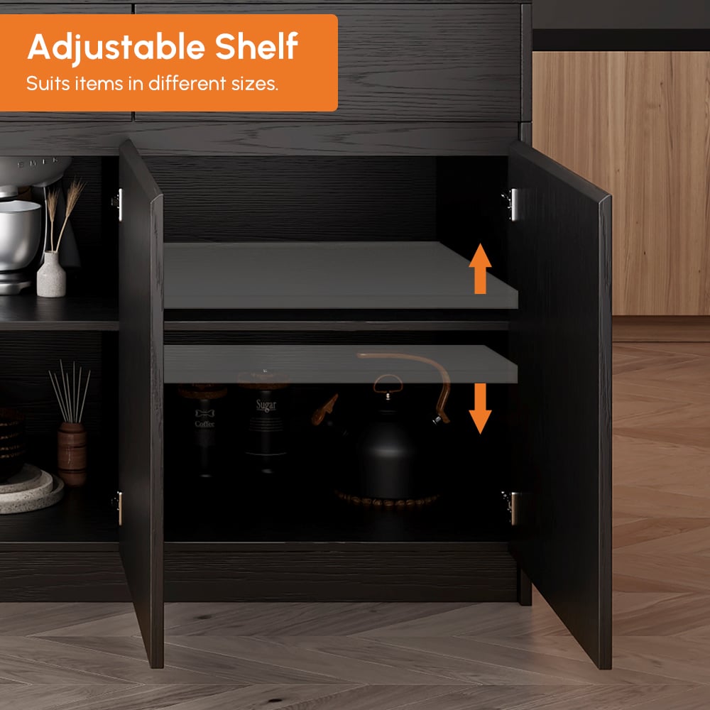 81''-106" Extendable Kitchen lsland with Doors&Drawers Black Sintered Stone Top window image