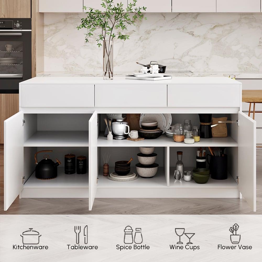 81''-106" Extendable Natural&White Kitchen lsland with Doors&Drawers Marble Pattern Top window image