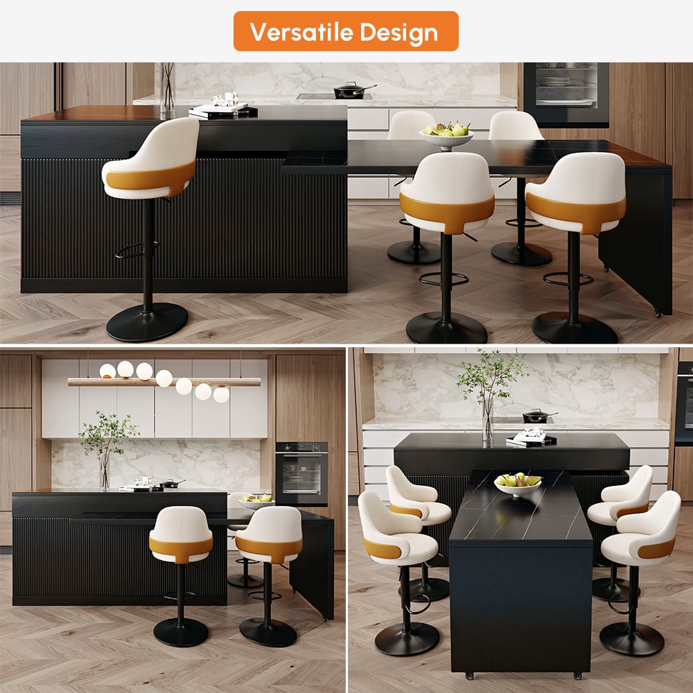 81''-106" Extendable Kitchen lsland with Doors&Drawers Black Sintered Stone Top window image