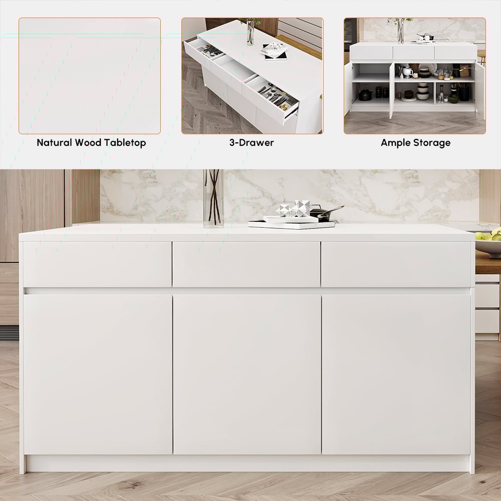 81''-106" Extendable Natural&White Kitchen lsland with Doors&Drawers Marble Pattern Top window image