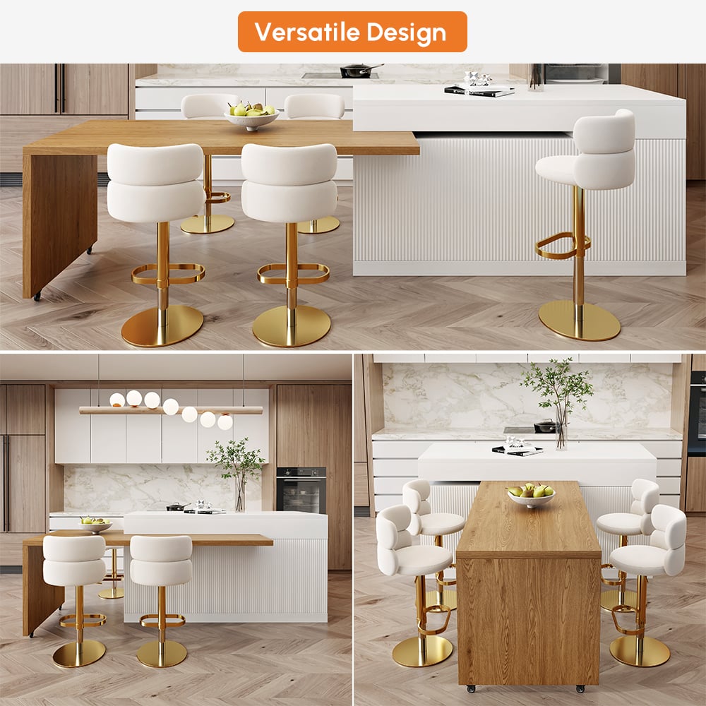 81''-106" Extendable Natural&White Kitchen lsland with Doors&Drawers Marble Pattern Top window image