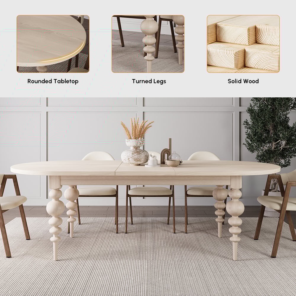 79"-94" Mid-Century Oval Extendable Dining Table Whitewash Seats 6-10 People window image