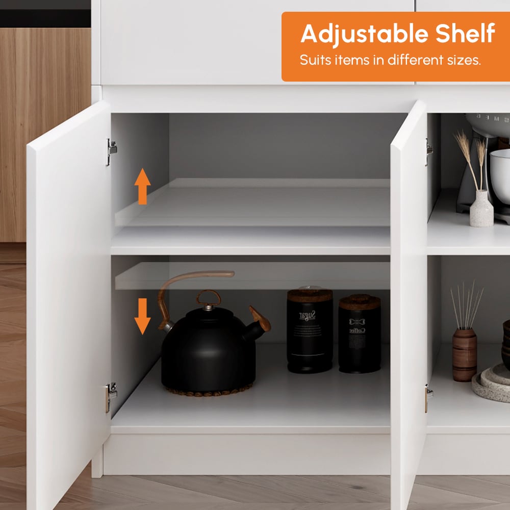 81''-106" Extendable Natural&White Kitchen lsland with Doors&Drawers Marble Pattern Top window image