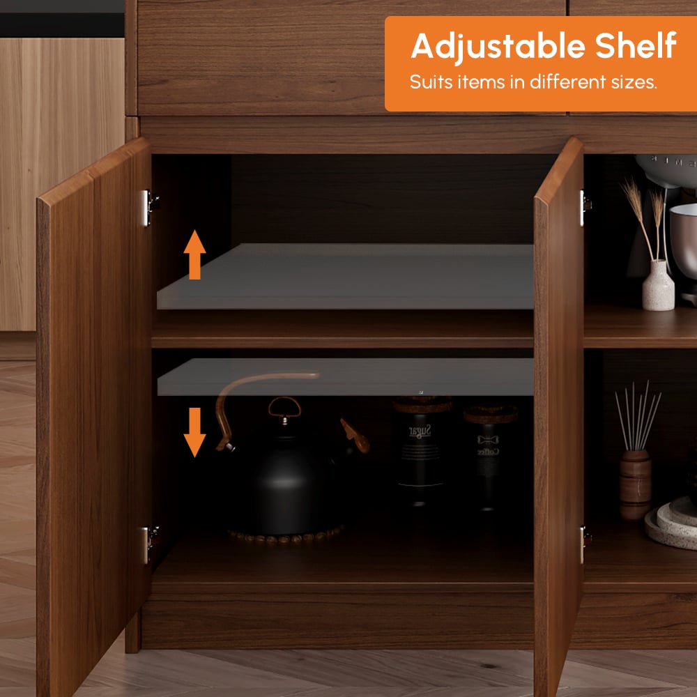 81''-106" Extendable Walnut Kitchen lsland with Doors&Drawers Marble Pattern Top window image