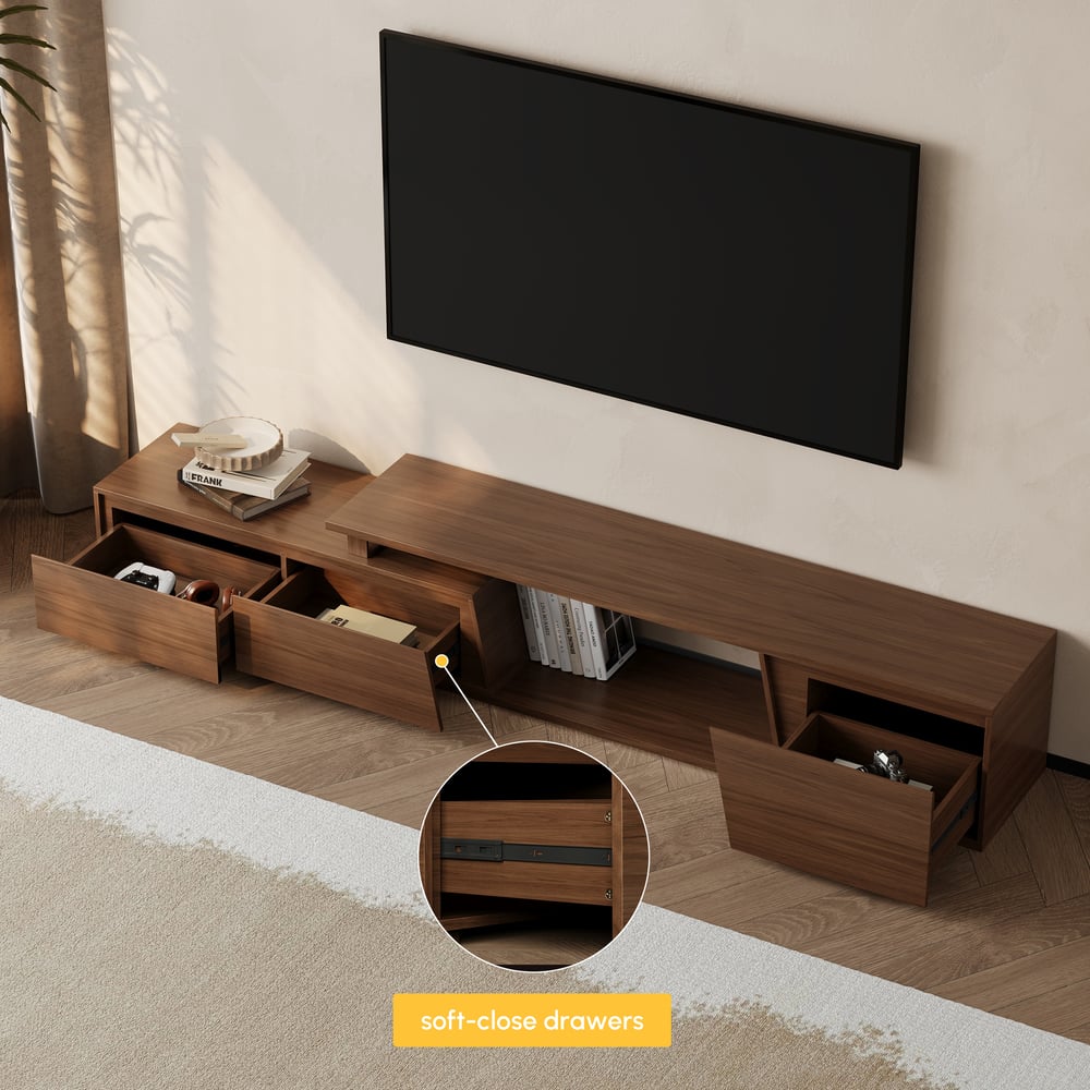 Fero Walnut Reversible Extendable TV Stand with 3 Drawers(71"-120") window image
