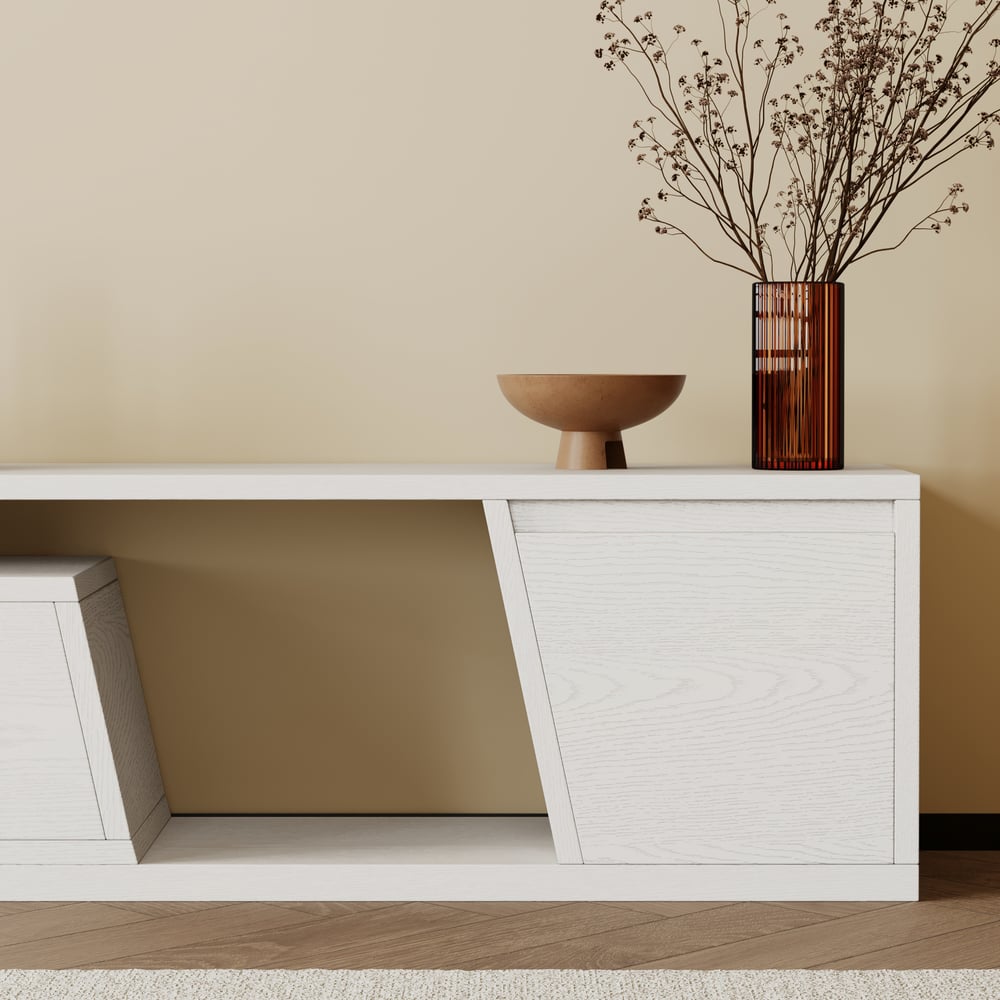 Fero White Extendable TV Stand with 3 Drawers(47"-71") window image