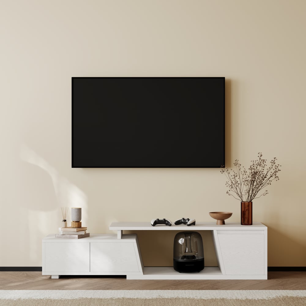 Fero White Extendable TV Stand with 3 Drawers(47"-71") window image