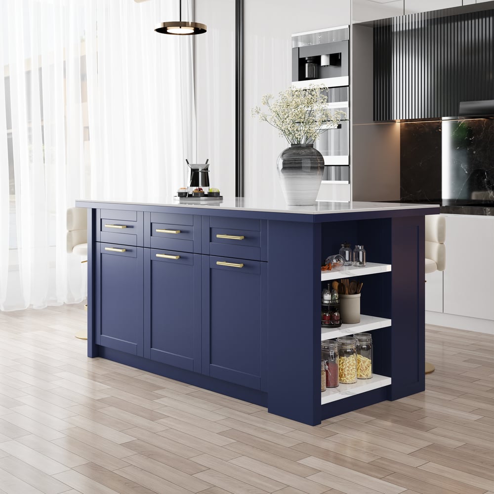 70.9" Modern Style Sintered Stone Kitchen Islands with Multi-Storage Blue window image