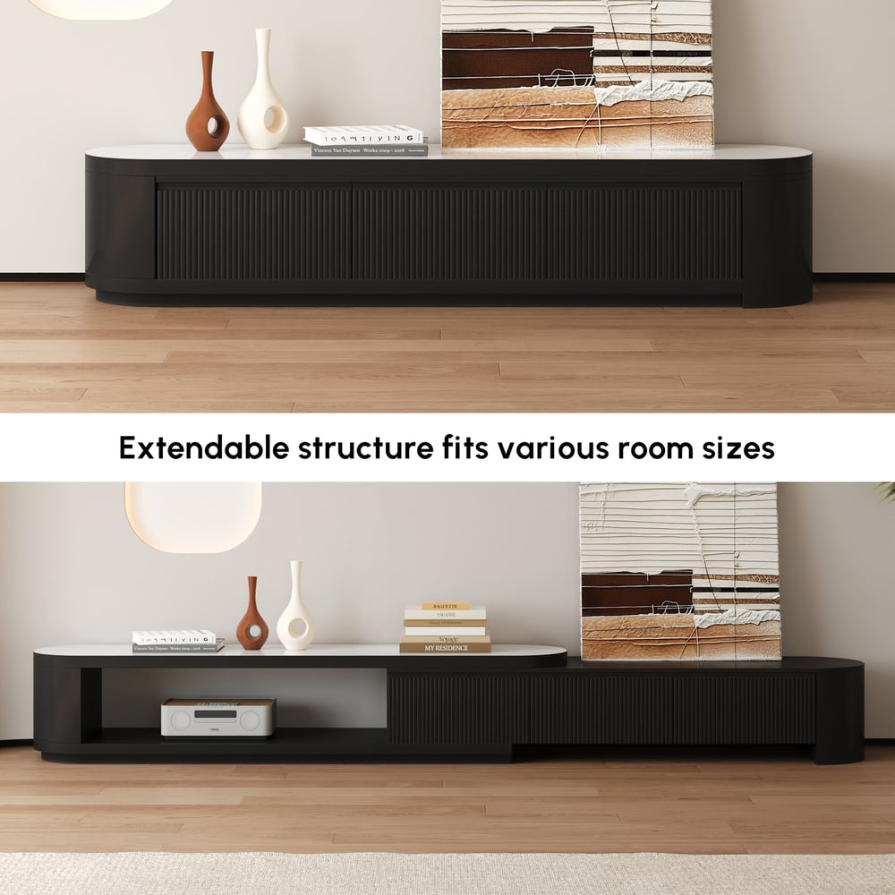 Velar Extendable Sintered Stone Top TV Stand with 3 Drawers(71"-114") window image