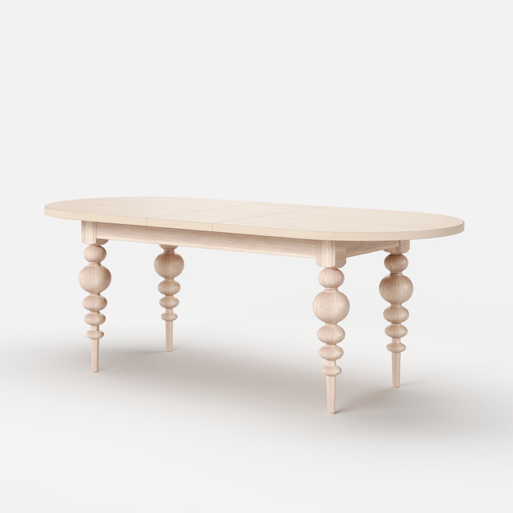 67"-79" Mid-Century Oval Extendable Dining Table Whitewash Seats 4-8 People window image