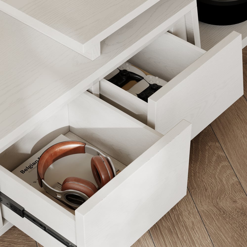 Fero White Extendable TV Stand with 3 Drawers(47"-71") window image