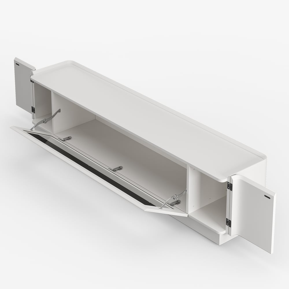 79" White Glass Door TV Stand with Storage and LED window image