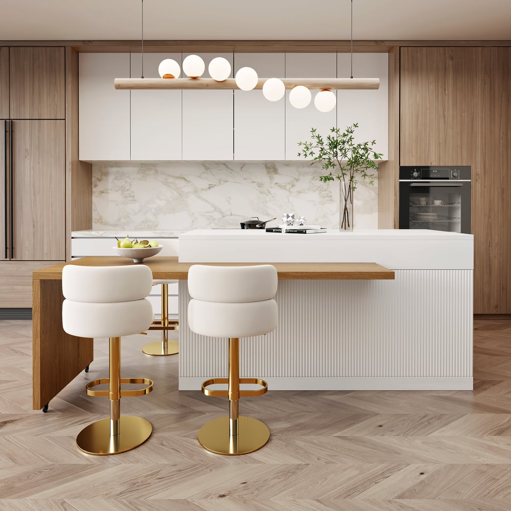 81''-106" Extendable Natural&White Kitchen lsland with Doors&Drawers Marble Pattern Top window image