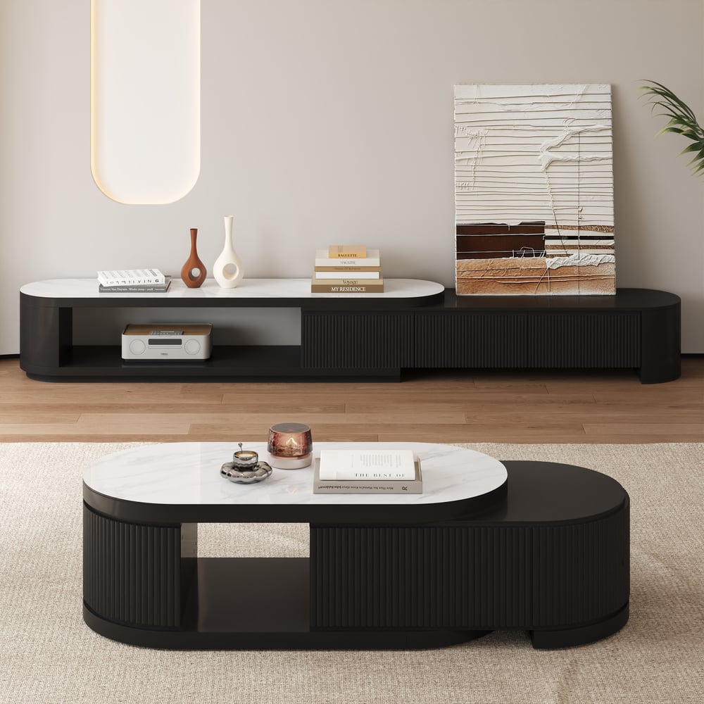 Velar Extendable Sintered Stone Top TV Stand with 3 Drawers(71"-114") window image