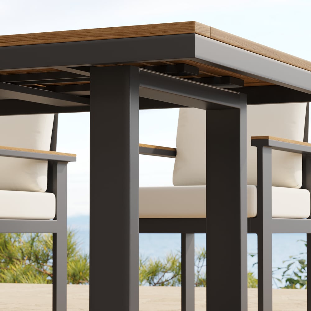 6 - Person Rectangle Wood & Aluminum Outdoor Patio Dining Table Outdoor 6 Dining Chairs window image