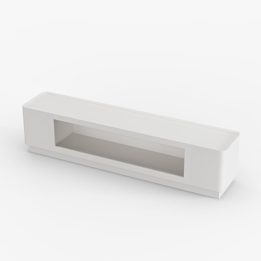 79" White Glass Door TV Stand with Storage and LED window image