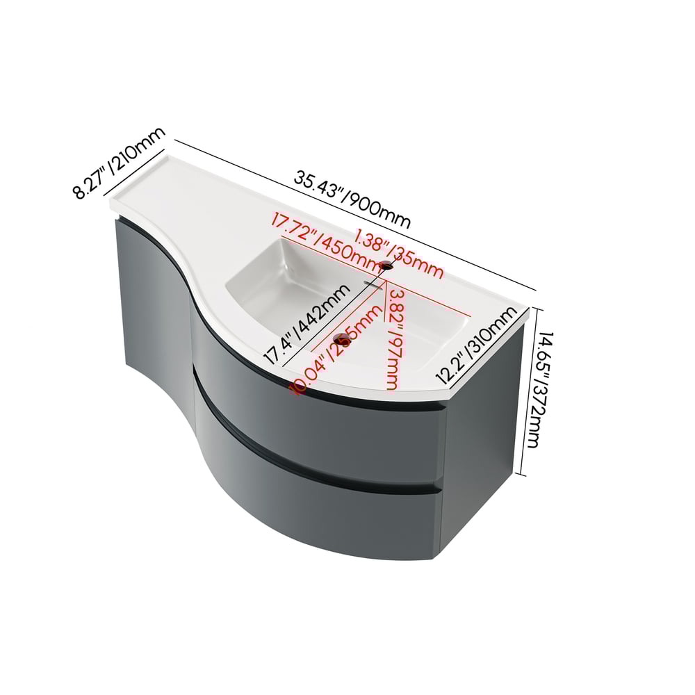 Bathroom Vanity Set 35.4" Modern Stone Resin Floating Bathroom Vanity with Sink weights dimensions image