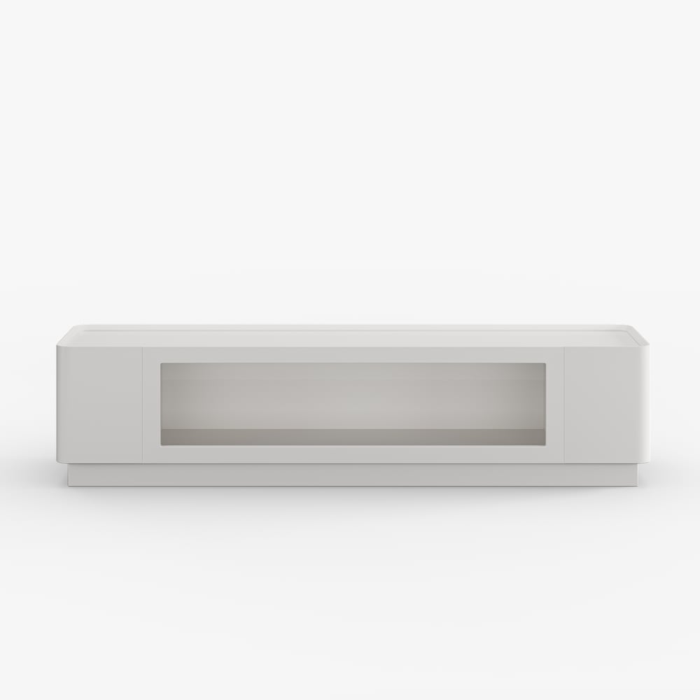 79" White Glass Door TV Stand with Storage and LED window image