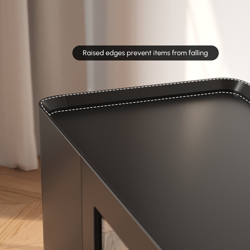 79" Black Glass Door TV Stand with Storage and LED window image