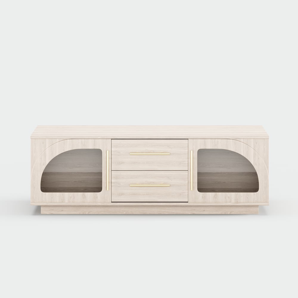 Arune 1200 mm salontafel met gebogen glazen deuren, opbergruimte en LED Vensterafbeelding