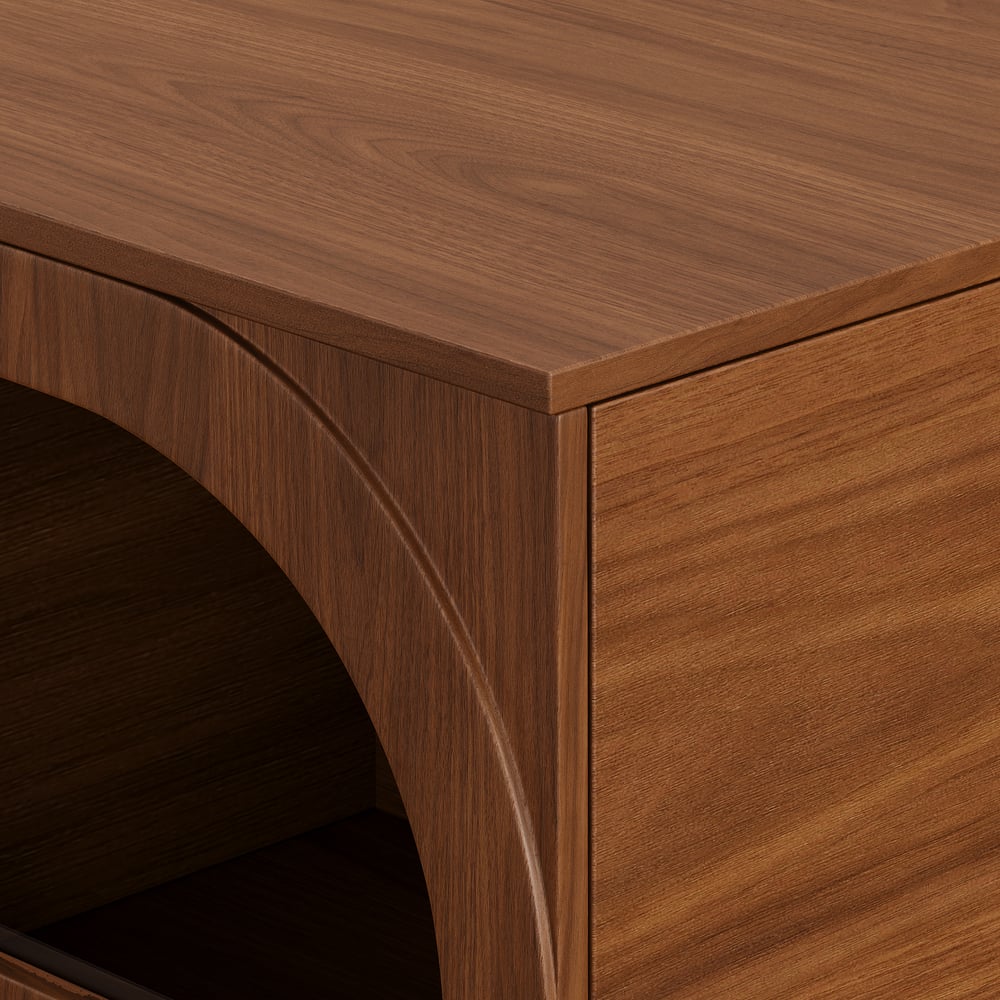 Konferenční stolek Arune 1200 mm s klenutými skleněnými dveřmi s úložným prostorem a LED obrázek okna