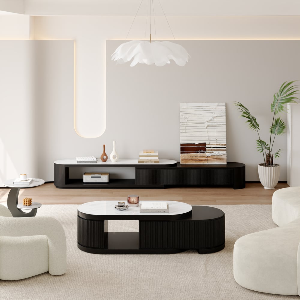 Velar Extendable Sintered Stone Top TV Stand with 3 Drawers(71"-114") window image