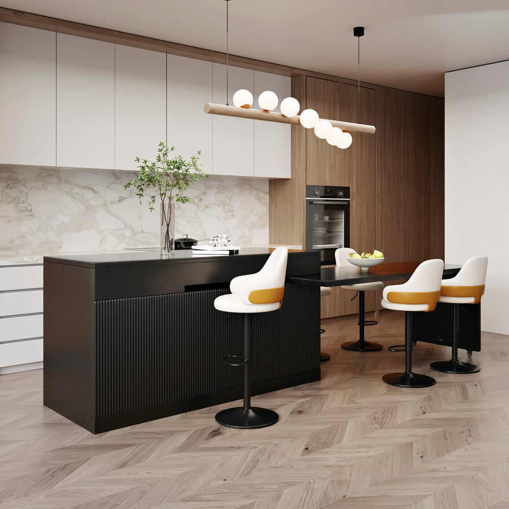 81''-106" Extendable Kitchen lsland with Doors&Drawers Black Sintered Stone Top window image