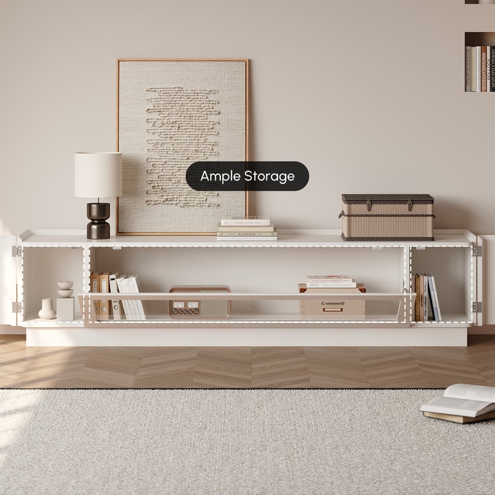 79" White Glass Door TV Stand with Storage and LED window image