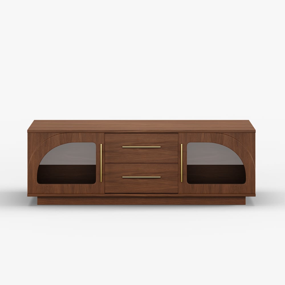 Konferenční stolek Arune 1200 mm s klenutými skleněnými dveřmi s úložným prostorem a LED obrázek okna