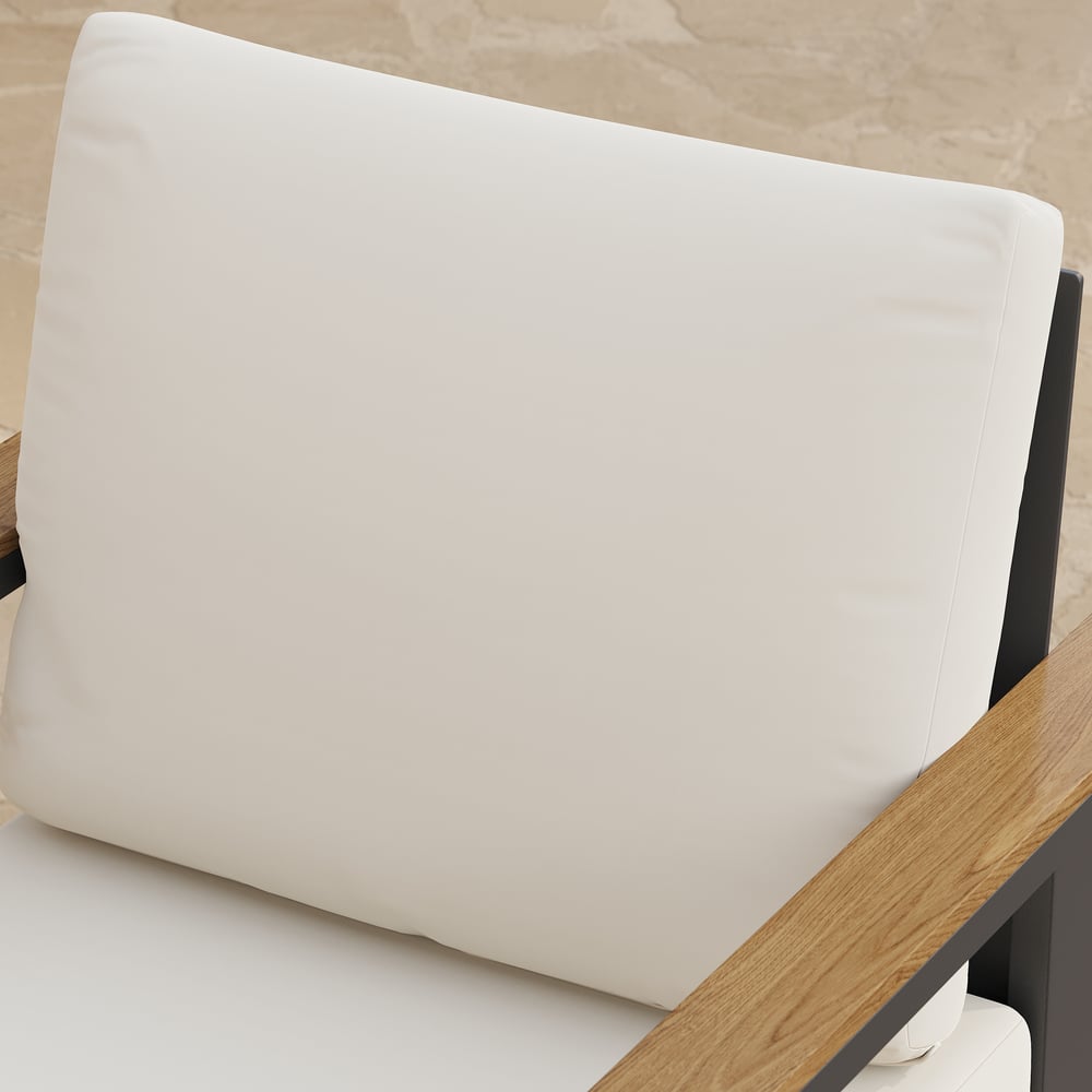 6 - Person Rectangle Wood & Aluminum Outdoor Patio Dining Table Outdoor 6 Dining Chairs window image