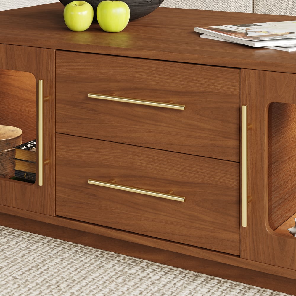 Konferenční stolek Arune 1200 mm s klenutými skleněnými dveřmi s úložným prostorem a LED obrázek okna