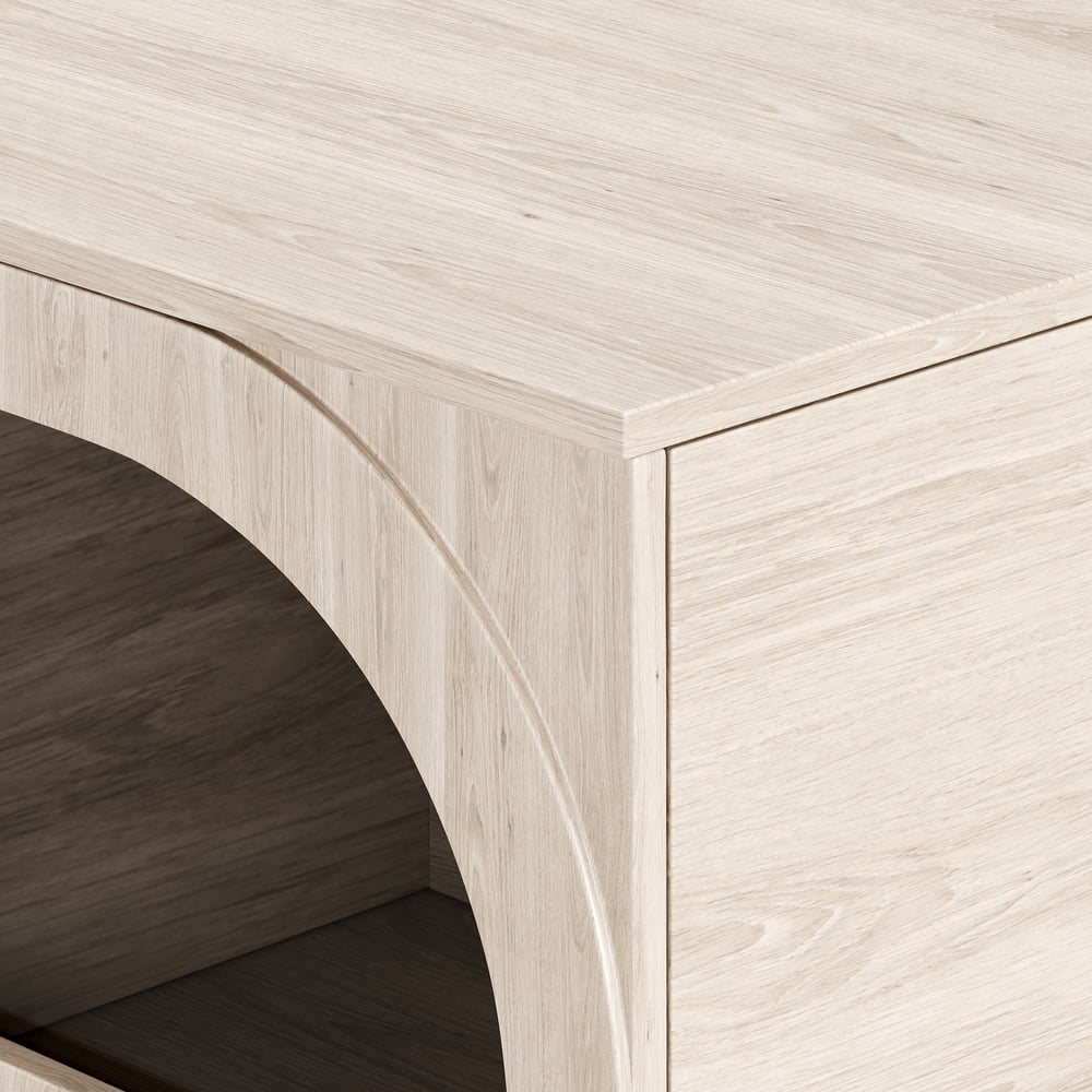 Arune 1200 mm salontafel met gebogen glazen deuren, opbergruimte en LED Vensterafbeelding